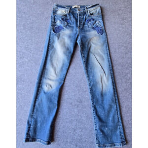 Guess Model Women's Jeans Italian Selvedge Straight Embroidered Flower 28X29